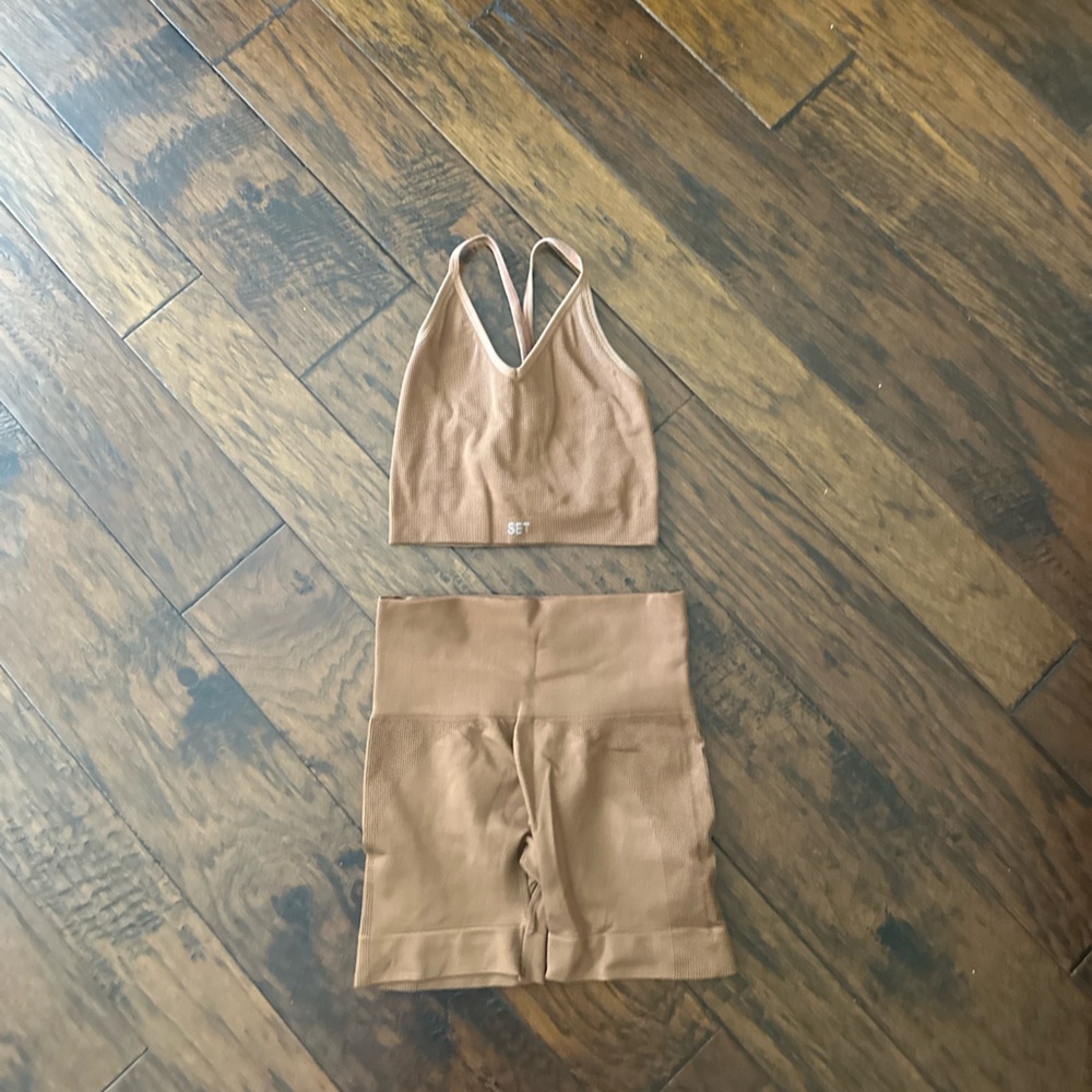 SET Active Brown Bike Shorts and top